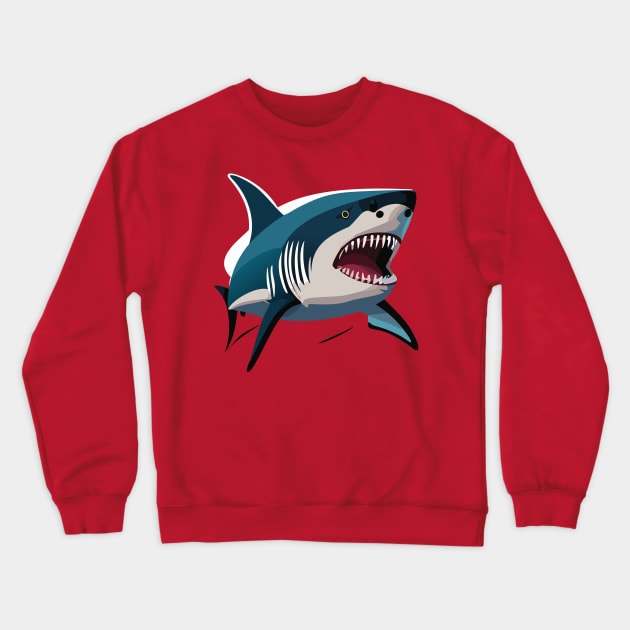 t-shirt design, picture of a shark with its mouth open, a minimalist painting Crewneck Sweatshirt by goingplaces